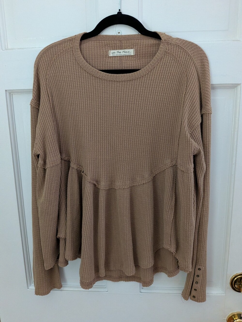 Free People We The Free Oh My Babydoll Thermal Waffle Top Brown Small - Picture 2 of 5